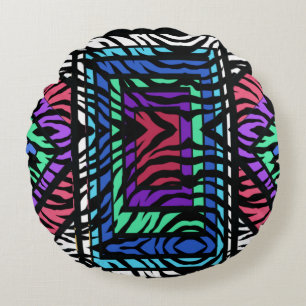 Colourful Geometric Rainbow White Tiger Animal Round Cushion