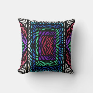 Colourful Geometric Rainbow Zebra Animal Print Cushion