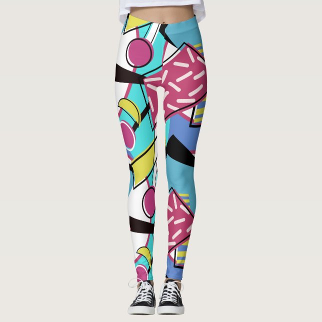 Colourful Geometric Retro 80s Memphis Design Leggings (Front)