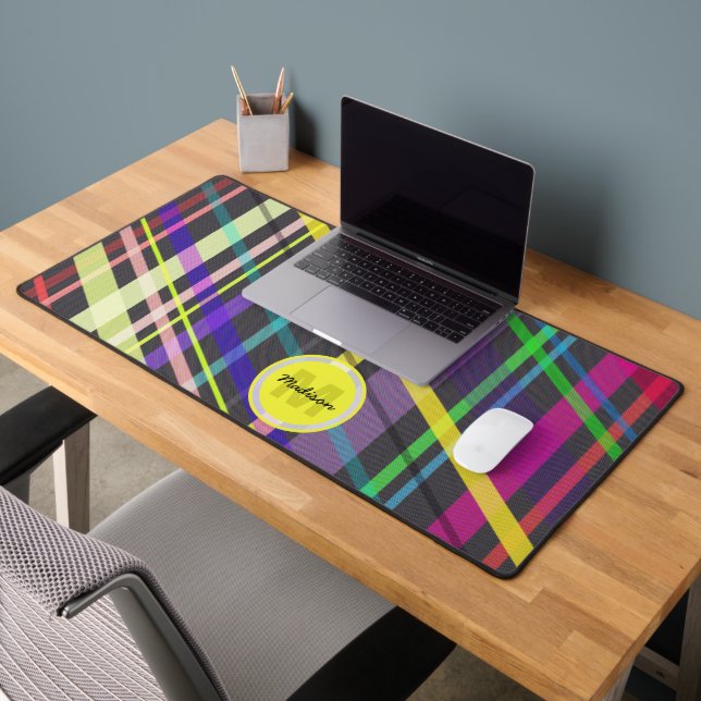 Colourful geometric retro Lines Pattern Monogram Desk Mat (Office 2)