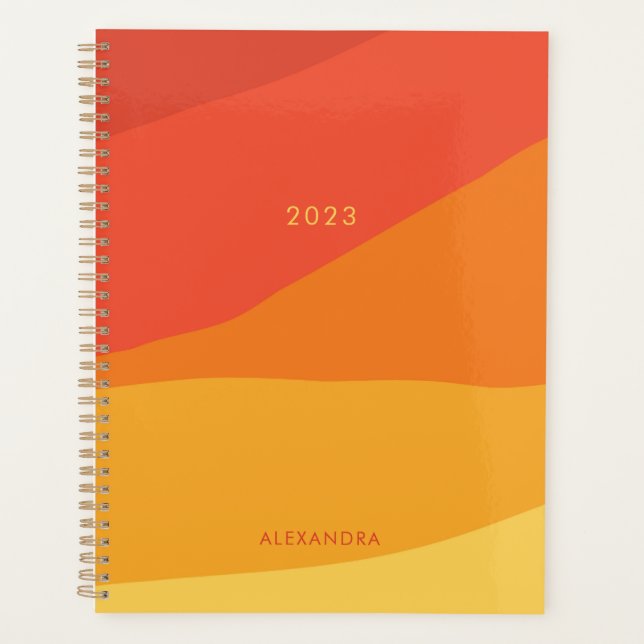 Colourful Geometric Retro Sunny Orange Stripes  Planner (Front)