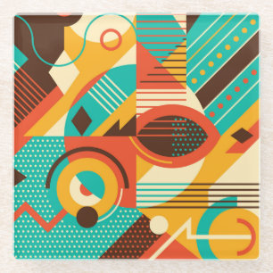 Colourful geometric retro: vintage abstraction. glass coaster