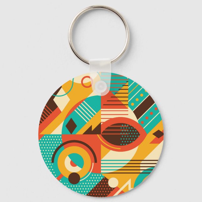Colourful geometric retro: vintage abstraction. key ring (Front)