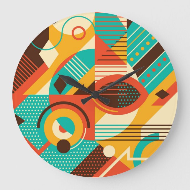 Colourful geometric retro: vintage abstraction. large clock (Front)
