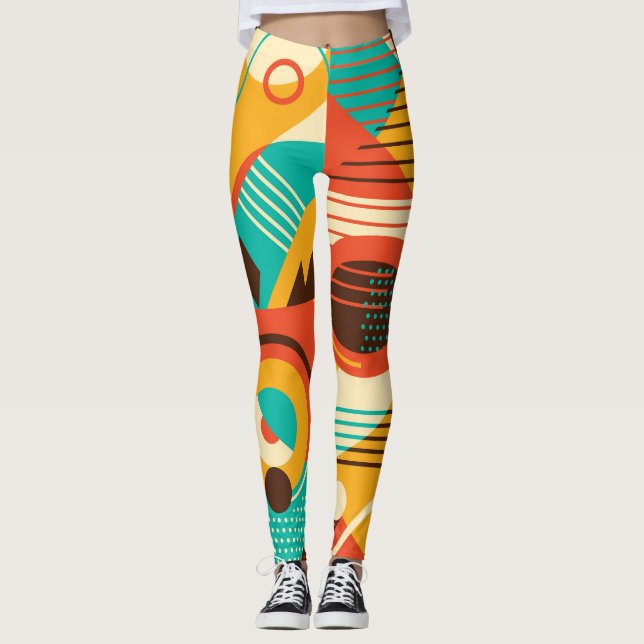 Colourful geometric retro: vintage abstraction. leggings (Front)