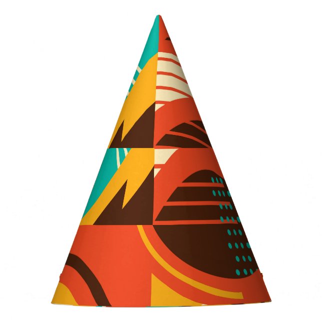 Colourful geometric retro: vintage abstraction. party hat (Front)