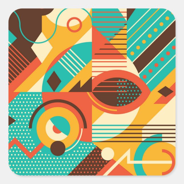 Colourful geometric retro: vintage abstraction. square sticker (Front)