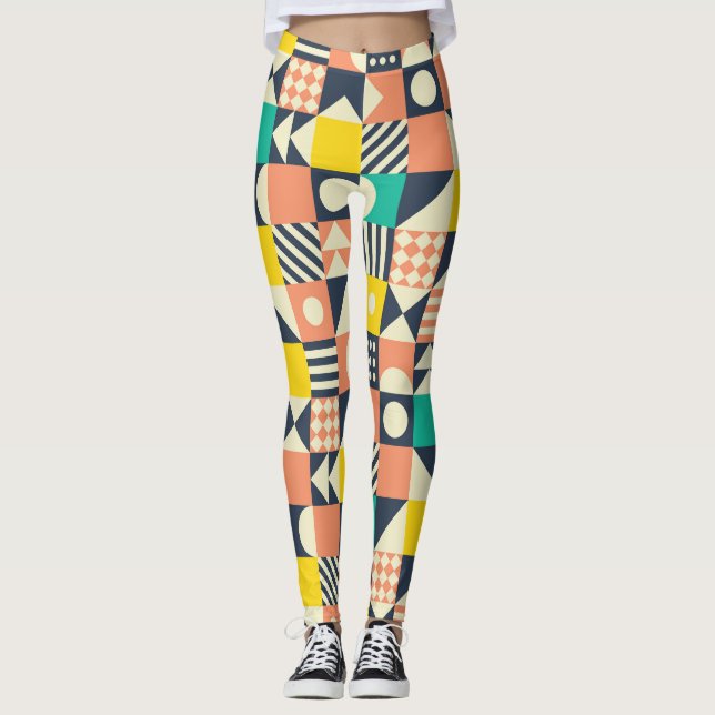 Colourful Geometric Seamless Pattern Leggings (Front)