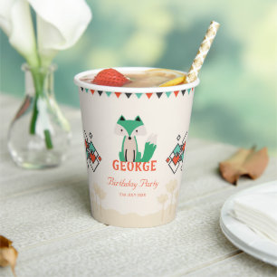 Colourful Geometric Shapes and Fox Birthday Paper Cups
