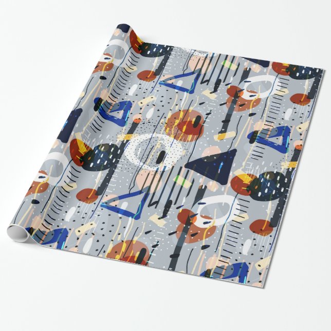 Colourful geometric shapes collage composition wrapping paper (Unrolled)