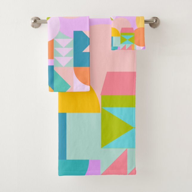 Colourful Geometric Shapes Collage in Bright Colou Bath Towel Set (Insitu)