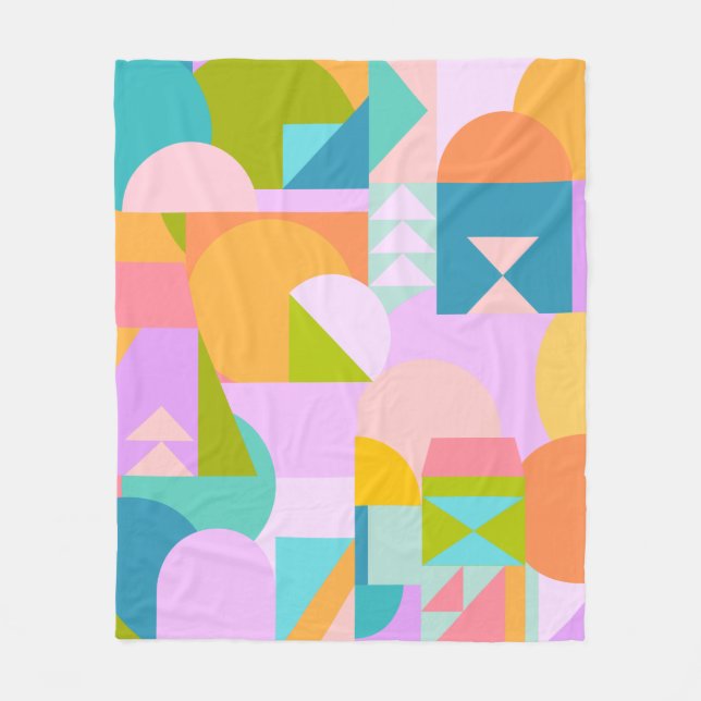 Colourful Geometric Shapes Collage in Bright Colou Fleece Blanket (Front)