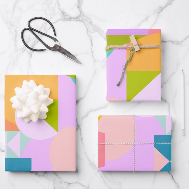 Colourful Geometric Shapes Collage in Bright Colou Wrapping Paper Sheet (Front)