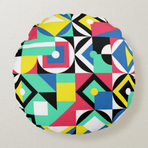 Colourful Geometric Shapes Decorative Ornament Round Cushion