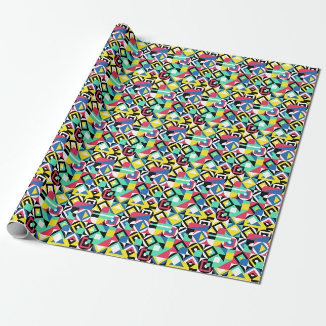 Colourful Geometric Shapes Decorative Ornament Wrapping Paper (Unrolled)