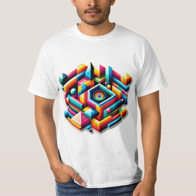 Colourful Geometric Shapes Design T-Shirt (Front)