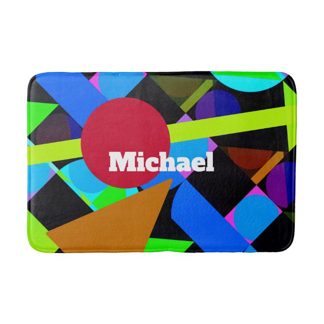 Colourful Geometric Shapes, Name Bath Mat (Front)