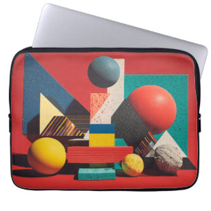 Colourful Geometric Shapes on Red Background Laptop Sleeve