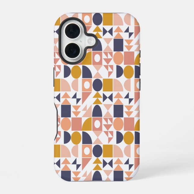 Colourful Geometric Shapes Pattern in Fall Colours iPhone 16 Case (Back)