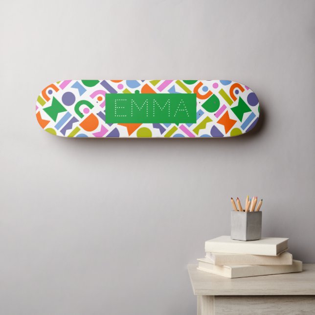 Colourful Geometric Shapes Personalised Skateboard (Wall Art (Horz))
