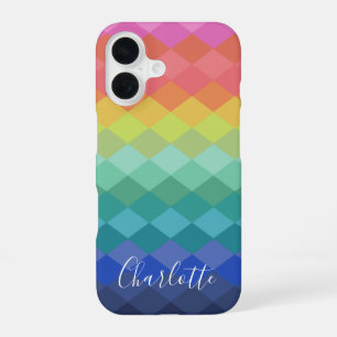 Colourful Geometric Shapes Rainbow Personalised iPhone 16 Case