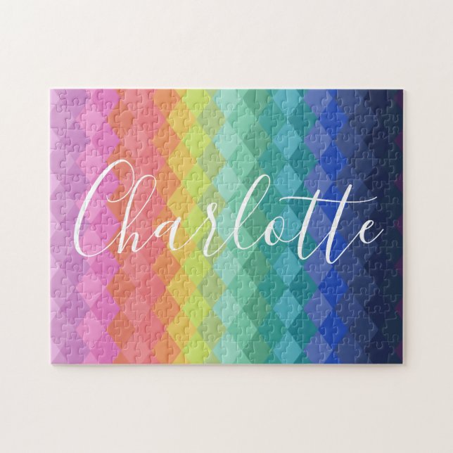Colourful Geometric Shapes Rainbow Personalised  Jigsaw Puzzle (Horizontal)