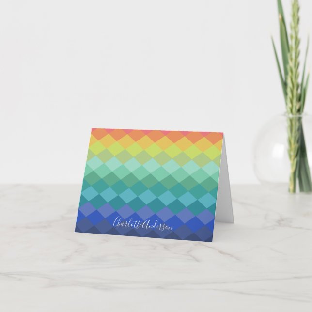 Colourful Geometric Shapes Rainbow Personalised  Note Card (Front)