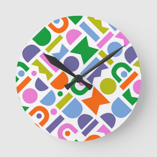 Colourful Geometric Shapes Round Clock (Front)