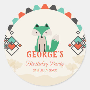 Colourful Geometric Shapes Tribal Fox Birthday Classic Round Sticker