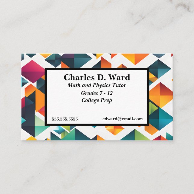 Colourful Geometric Shapes Tutor Teacher Business Card (Front)