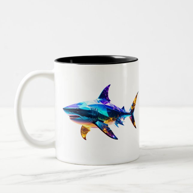 "Colourful Geometric Shark – Vibrant Polygon Art S Two-Tone Coffee Mug (Left)