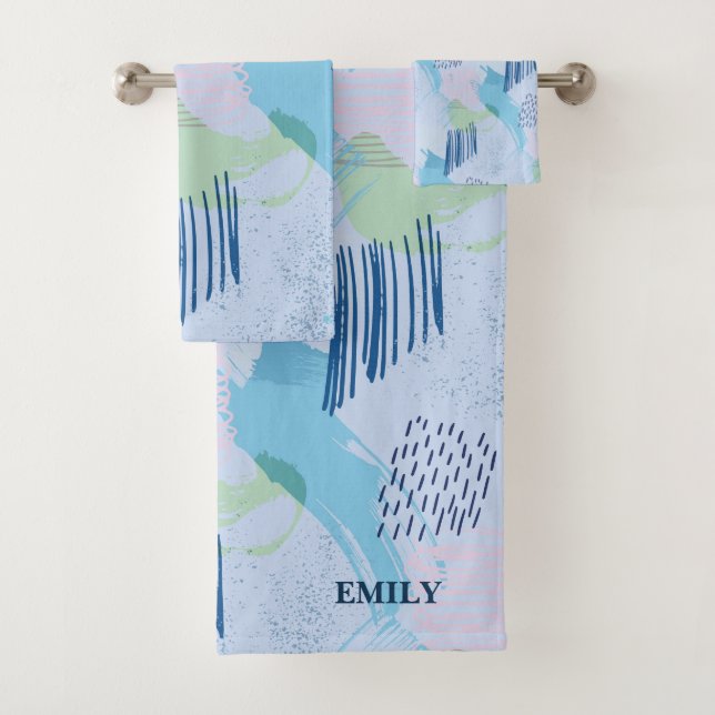 Colourful Geometric Spirals and Lines Bath Towel Set (Insitu)