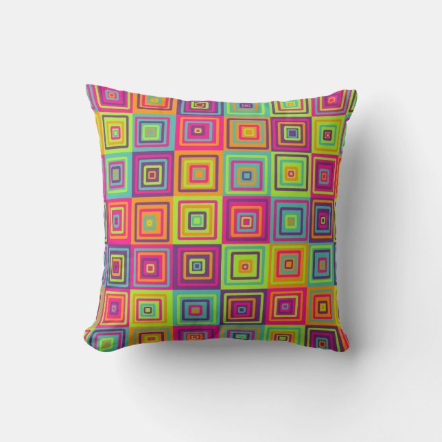 Colourful Geometric Squares Cushion (Front)