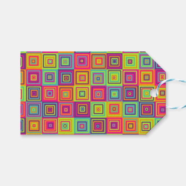 Colourful Geometric Squares Gift Tags (Front (Horizontal))