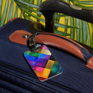 Colourful Geometric Squares Luggage Tag