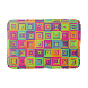 Colourful Geometric Squares Pattern Bath Mat
