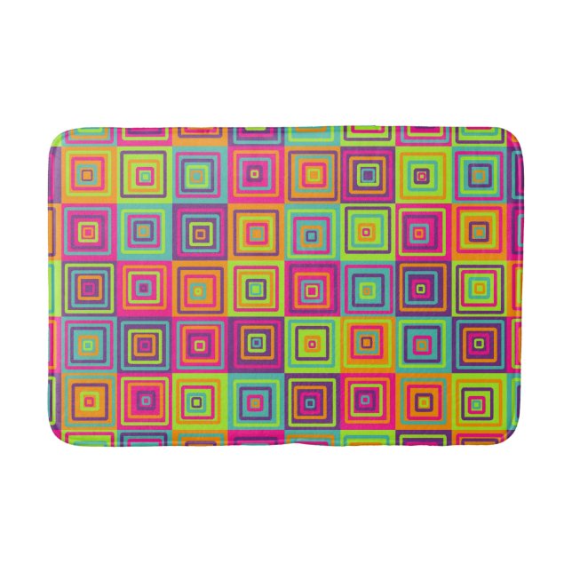 Colourful Geometric Squares Pattern Bath Mat (Front)