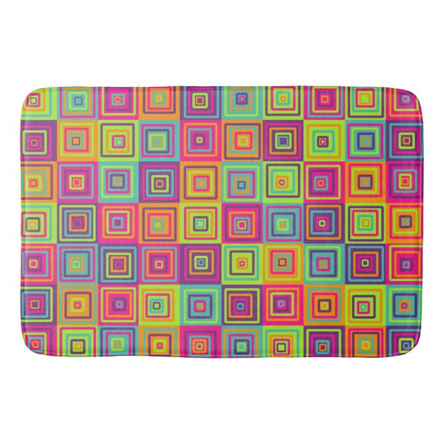 Colourful Geometric Squares Pattern Bath Mat (Front)
