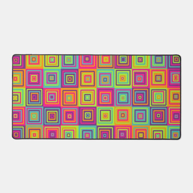 Colourful Geometric Squares Pattern Desk Mat (Front)