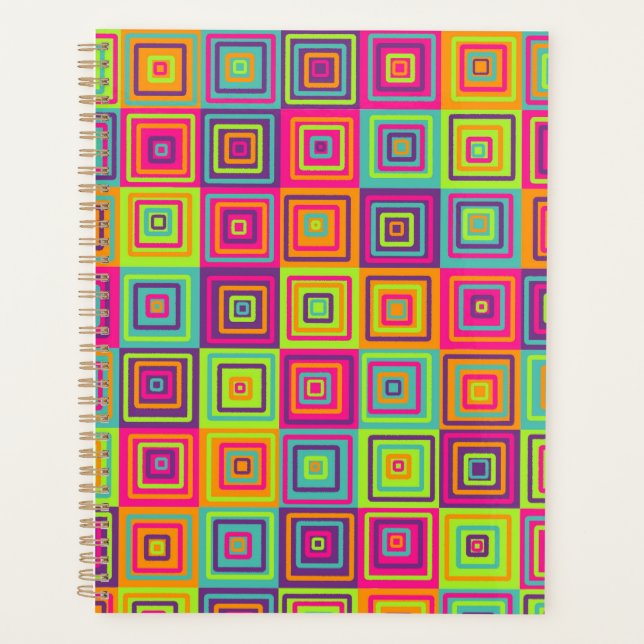 Colourful Geometric Squares Pattern Planner (Front)