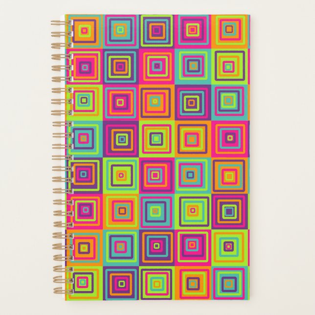 Colourful Geometric Squares Pattern Planner (Front)