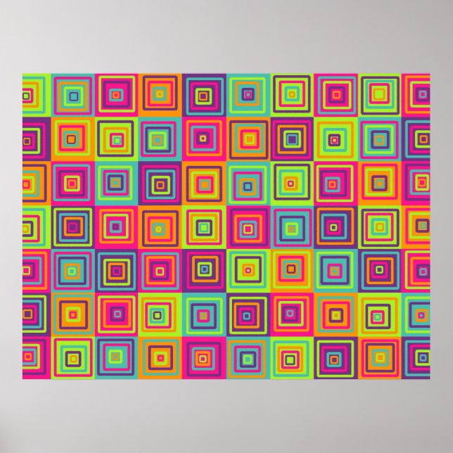 Colourful Geometric Squares Pattern Poster (Front)