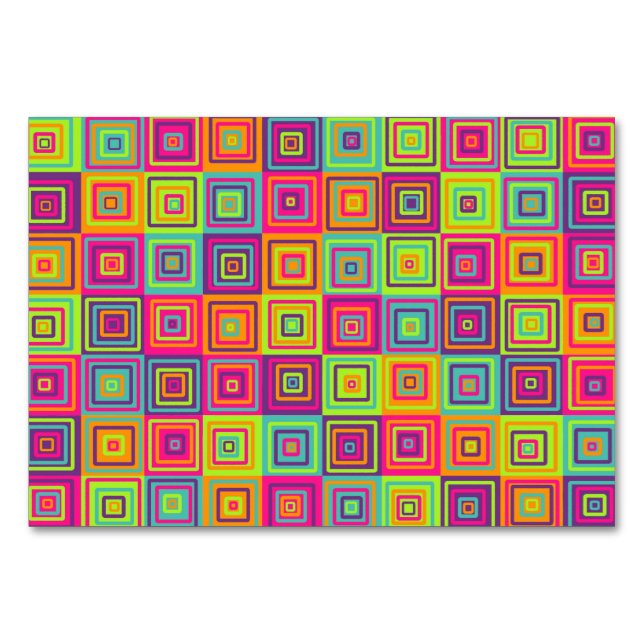 Colourful Geometric Squares Pattern Table Number (Front)