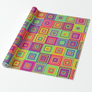 Colourful Geometric Squares Pattern Wrapping Paper