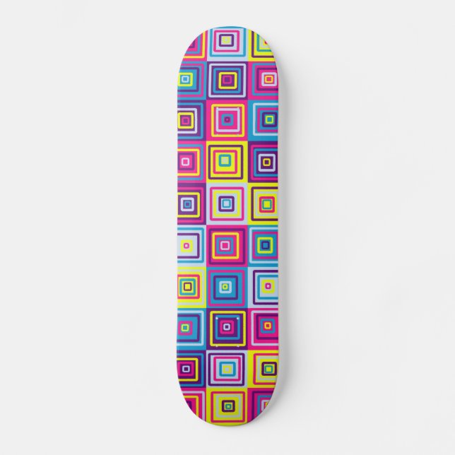 Colourful Geometric Squares Skateboard (Front)