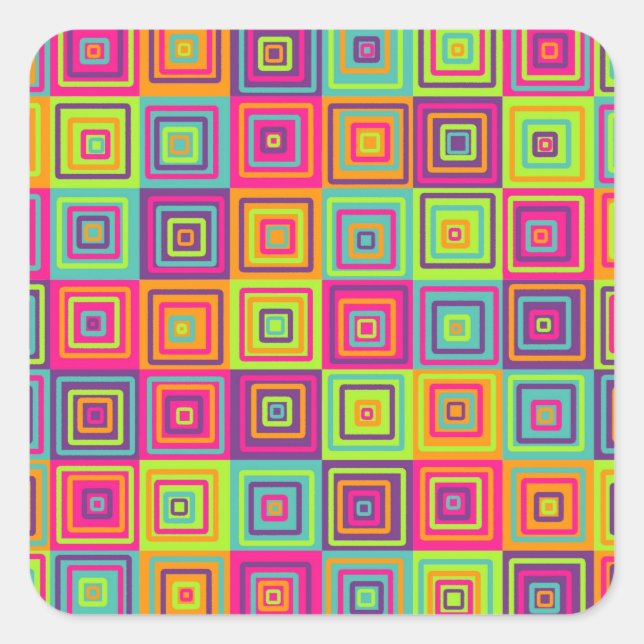 Colourful Geometric Squares Square Sticker (Front)