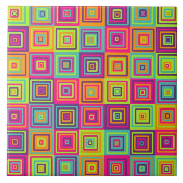 Colourful Geometric Squares Tile (Front)