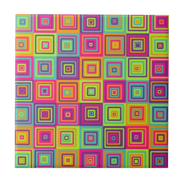 Colourful Geometric Squares Tile (Front)