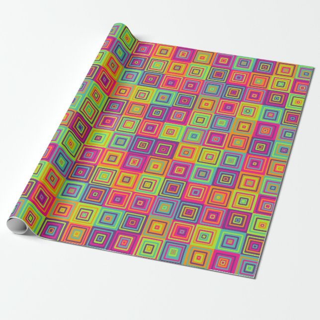 Colourful Geometric Squares Wrapping Paper (Unrolled)
