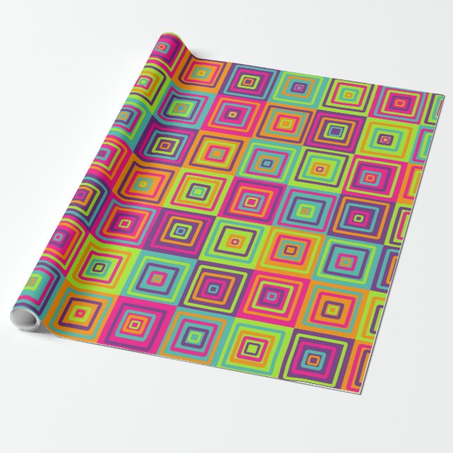 Colourful Geometric Squares Wrapping Paper (Unrolled)